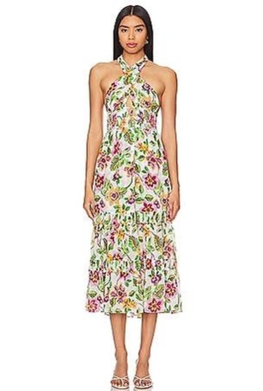 MISA Los Angeles Karolina Flora Exotica Halter Midi Dress NWT Small